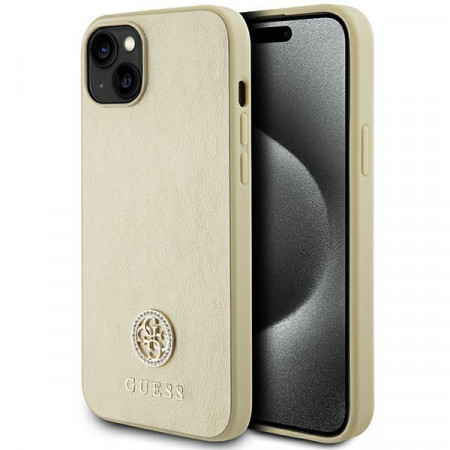Оригинален гръб GUESS Leather 4G Metal Logo Strass - iPhone 15 златист