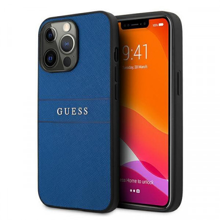 Оригинален гръб GUESS Saffiano Stripe GUHCP13LPSASBBL - iPhone 13 Pro син