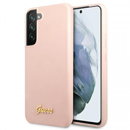 Оригинален гръб GUESS Silicone Script Metal Logo GUHCS22MLSLMGPP - Samsung Galaxy S22+ розов