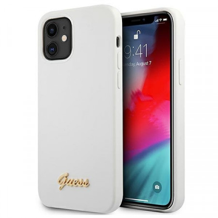 Оригинален гръб GUESS Silicone Vintage Gold Logo GUHCP12SLSLMGWH - iPhone 12 mini бял - Img 1
