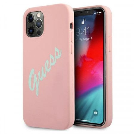Оригинален гръб GUESS Silicone Vintage Script GUHCP12LLSVSPG - iPhone 12 Pro Max розов