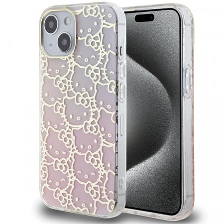 Оригинален гръб Hello Kitty IML Gradient Electrop Crowded Kitty Head - iPhone 15 розов
