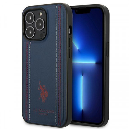 Оригинален гръб US POLO Leather Stitch USHCP14LPFAV - iPhone 14 Pro тъмносин