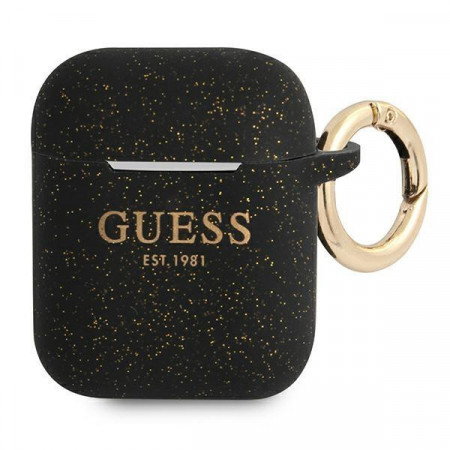 Оригинален калъф за слушалки GUESS Silicone Glitter GUA2SGGEK - AirPods 1 / 2 черен