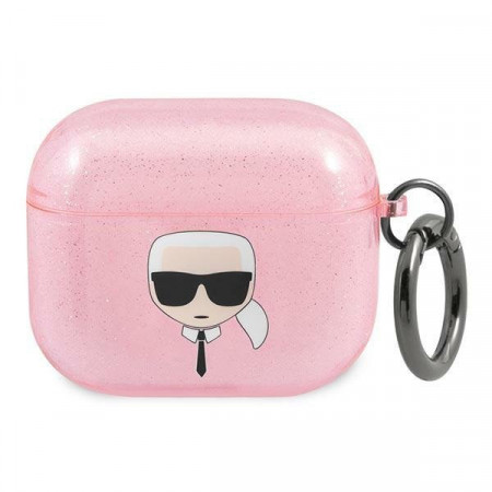 Оригинален калъф за слушалки Karl LAGERFELD Glitter Karl's Head KLA3UKHGP - AirPods 3 розов
