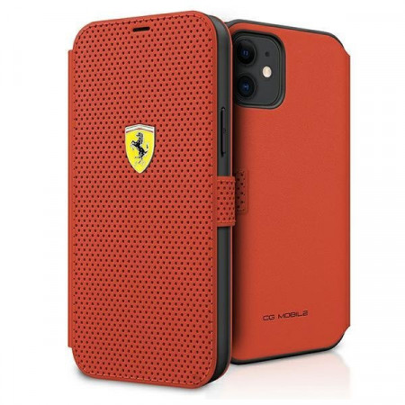 Оригинален калъф тип книга FERRARI Track Perforated FESPEFLBKP12SRE - iPhone 12 mini червен