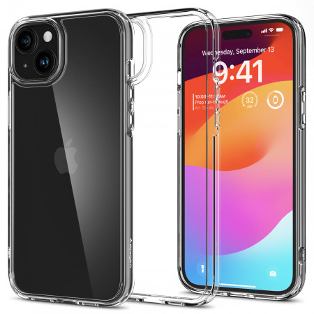 Оригинален прозрачен гръб с цветна рамка SPIGEN Crystal Hybrid - iPhone 15 Plus прозрачен