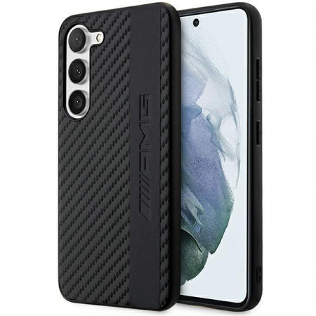 Оригинален твърд гръб AMG Carbon Stripe & Embossed AMHCS23SBLSCA - Samsung Galaxy S23 черен