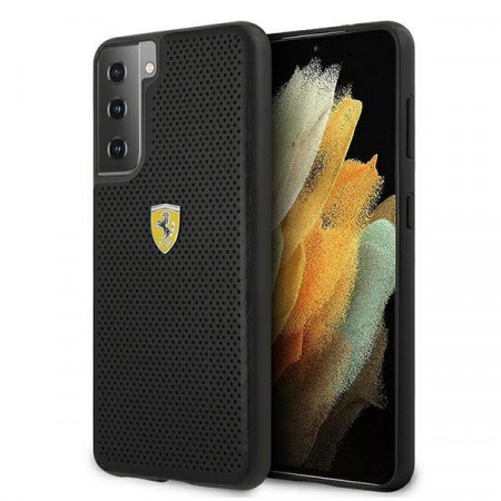 Оригинален твърд гръб FERRARI Track Perforated FESPEHCS21MBK - Samsung Galaxy S21+ 5G черен