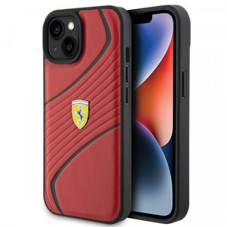 Оригинален твърд гръб FERRARI Twist Metal Logo - iPhone 15 червен