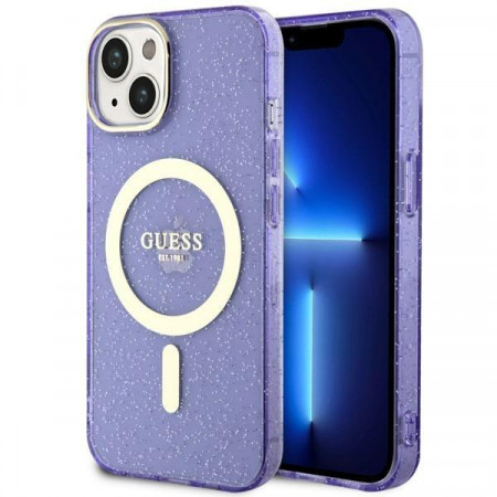 Оригинален твърд гръб GUESS Glitter Gold MagSafe GUHMP14MHCMCGU - iPhone 14 Plus лилав