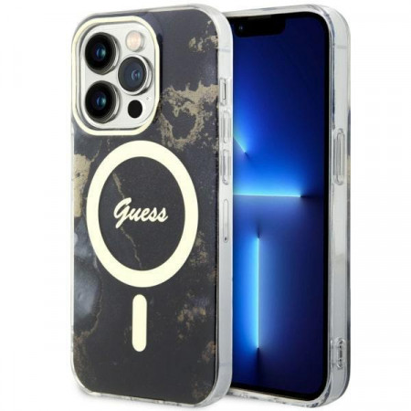 Оригинален твърд гръб GUESS Golden Marble MagSafe GUHMP14LHTMRSK - iPhone 14 Pro черен