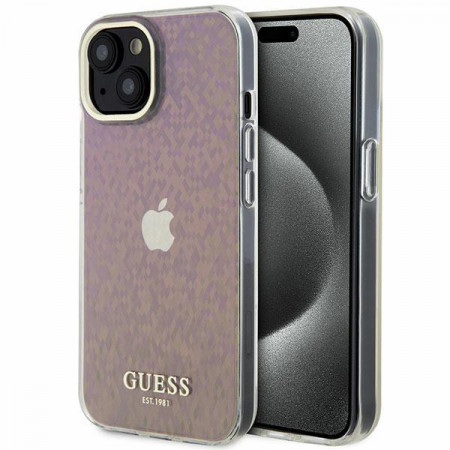 Оригинален твърд гръб GUESS IML Faceted Mirror Disco Iridescent GUHCP15SHDECMP - iPhone 15 розов