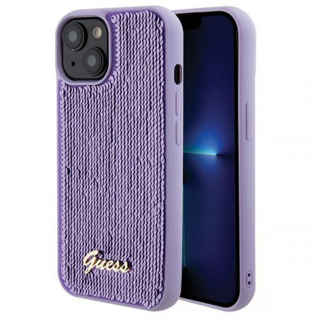 Оригинален твърд гръб GUESS Sequin Script Metal - iPhone 15 лилав