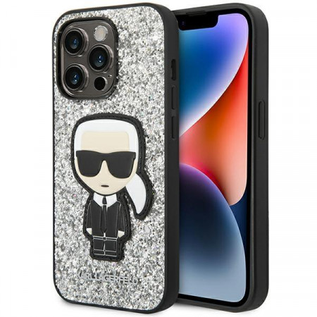 Оригинален твърд гръб KARL LAGERFELD Glitter Flakes Ikonik KLHCP14XGFKPG - iPhone 14 Pro Max сребрист