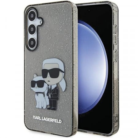 Оригинален твърд гръб KARL LAGERFELD Glitter Karl & Choupette KLHCS24MHNKCTGK - Samsung Galaxy S24+ S926 черен