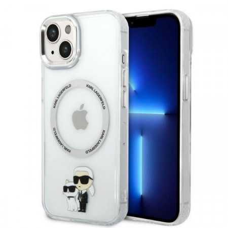 Оригинален твърд гръб KARL LAGERFELD Ikonik Karl & Choupette MagSafe KLHMP14MHNKCIT - iPhone 14 Plus прозрачен