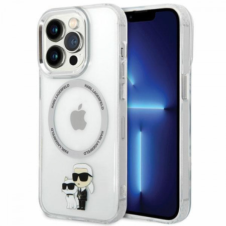 Оригинален твърд гръб KARL LAGERFELD Ikonik Karl & Choupette MagSafe KLHMP13LHNKCIT - iPhone 13 Pro прозрачен