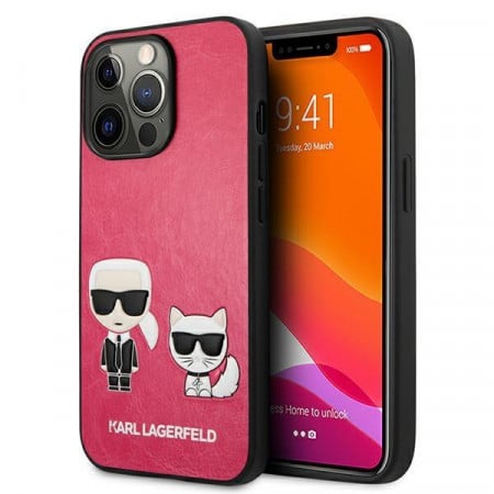 Оригинален твърд гръб KARL LAGERFELD Ikonik Karl & Choupette KLHCP13LPCUSKCP - iPhone 13 Pro циклама