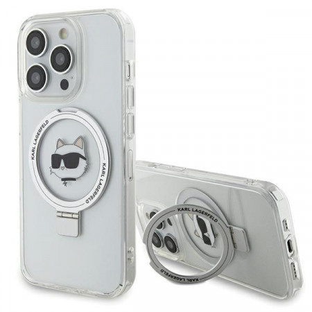 Оригинален твърд гръб KARL LAGERFELD Ring Stand Choupette Head MagSafe KLHMP15XHMRSCHH - iPhone 15 Pro Max бял