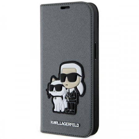 Оригинален твърд гръб KARL LAGERFELD Saffiano Karl & Choupette KLBKP14SSANKCPG - iPhone 14 сребрист