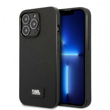 Оригинален твърд гръб KARL LAGERFELD Saffiano Plaque KLHCP13LSFMP2K - iPhone 13 Pro черен
