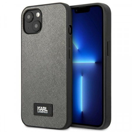Оригинален твърд гръб KARL LAGERFELD Saffiano Plaque KLHCP13SSFMP2DG - iPhone 13 mini сребрист