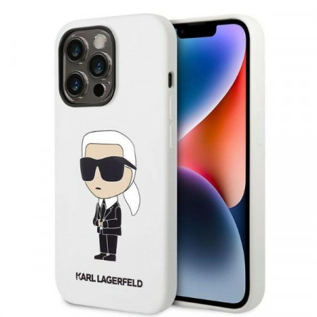 Оригинален твърд гръб KARL LAGERFELD Silicone Ikonik KLHCP14LSNIKBCH - iPhone 14 Pro бял