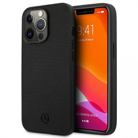 Оригинален твърд гръб MERCEDES Leather Meshed Metal Logo MEHCP13LMBLBK - iPhone 13 Pro черен