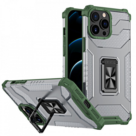 Подсилен гръб със стойка Crystal Ring - iPhone 13 Pro Max зелен