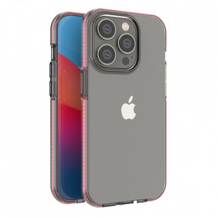 Прозрачен силиконов гръб с цветен кант Spring - iPhone 14 Pro светлорозов