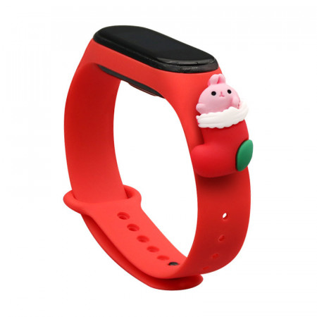 Силиконова каишка Xmas - Xiaomi Mi Band 5 / Band 6 коледен дизайн (Дядо Коледа 1) червен