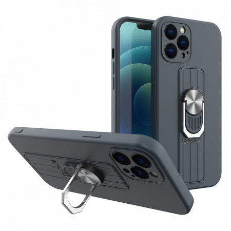 Силиконов гръб с държач-стойка Ring - iPhone 13 Pro тъмносин
