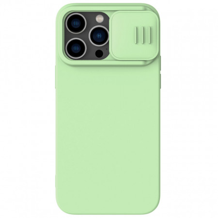 Силиконов гръб с подвижно покритие за камерата NILLKIN CamShield Silky Silicone - iPhone 14 Pro зелена мента