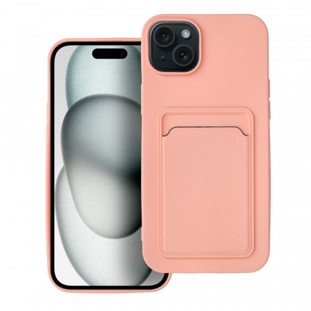 Силиконов гръб Card с портфейл за документи - iPhone 15 Plus розов