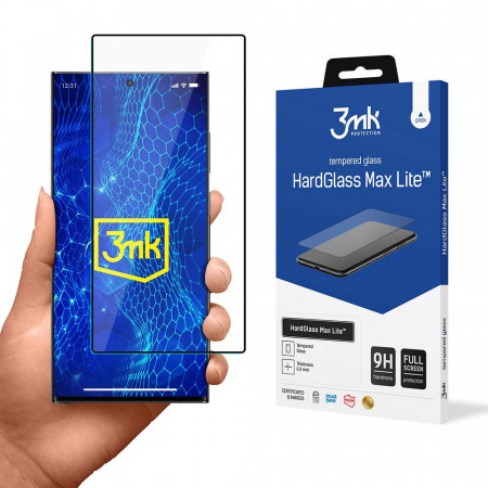 Стъклен протектор с пълно покритие 3mk Hard Glass Max Lite - Samsung Galaxy S24 Ultra с черна рамка