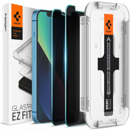 2 бр. закален стъклен протектор SPIGEN TR Ez Fit с филтър за поверителност и инструмент за поставяне - iPhone 13 Pro Max