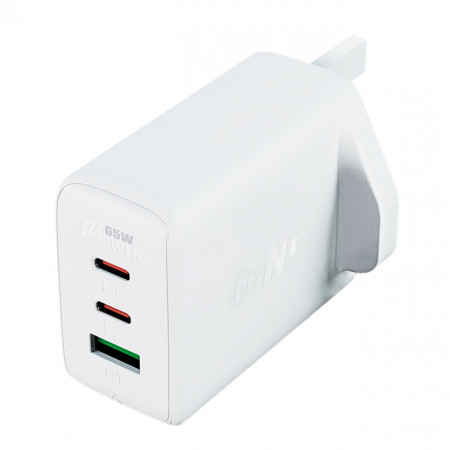 Зарядно за стена (UK стандарт) ACEFAST GaN 65W USB Type A / 2x USB Type C PD (A44) бяло - Img 1