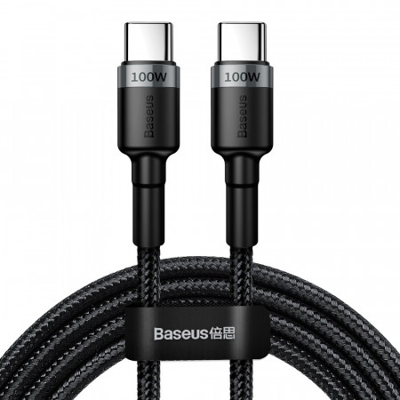 Кабел за зареждане и данни с оплетка BASEUS Cafule USB Type C към USB Type C Power Delivery 2.0 100W 20V 5A 2m сив (CATKLF-ALG1)