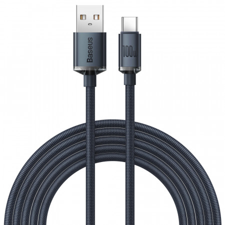 Кабел за зареждане и данни BASEUS Crystal Shine USB Type A към USB Type C с бързо зареждане 100W 2m черен (CAJY000501) - Img 1