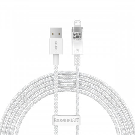 Кабел за зареждане и данни BASEUS Explorer USB Type A към Lightning 2.4A 2m бял (CATS010102)