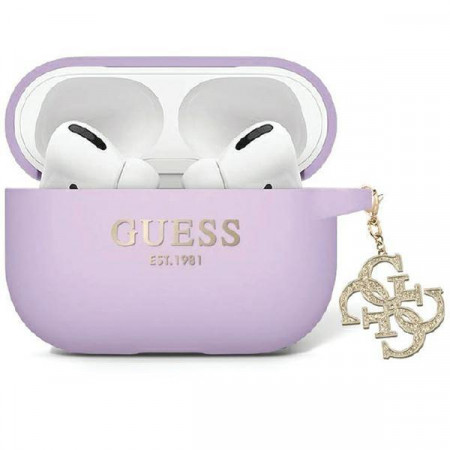 Калъф за слушалки GUESS Liquid Silicone Glitter Triangle Charm GUAP2LECG4U - AirPods Pro 2 лилав