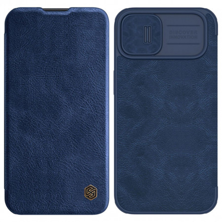 Калъф тип книга от еко кожа с подвижно покритие за камерата NILLKIN Qin Leather Pro - iPhone 14 Plus син