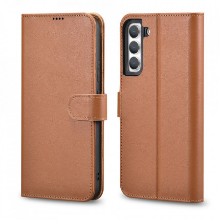Калъф тип книга от естествена кожа iCARER Haitang - Samsung Galaxy S22+ кафяв