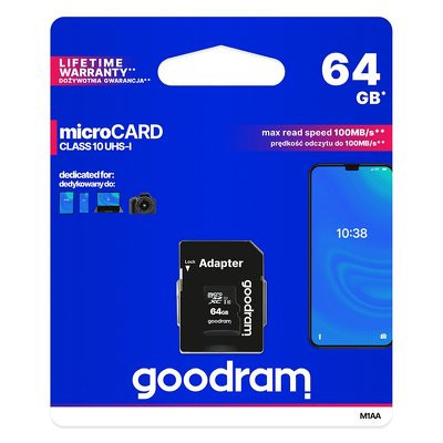 Карта памет GOODRAM 64GB micro SD XC UHS-I class 10 с SD адаптер (M1AA-0640R12) черна