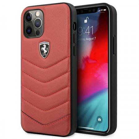 Оригинален гръб от естествена кожа FERRARI Off Track Quilted FEHQUHCP12MRE - iPhone 12 / 12 Pro червен - Img 1