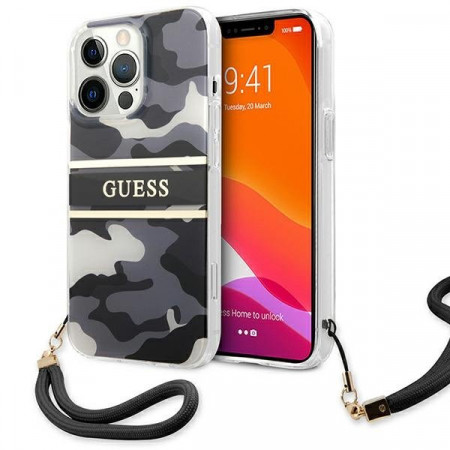 Оригинален гръб с каишка GUESS Camo GUHCP13XKCABBK - iPhone 13 Pro Max черен