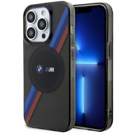 Оригинален гръб BMW Tricolor Stripes MagSafe BMHMP14LHDTK - iPhone 14 Pro сив