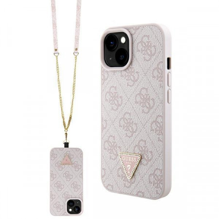 Оригинален гръб GUESS 4G Metal Logo с презрамка GUHCP15SP4TDSCPP - iPhone 15 розов