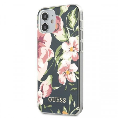 Оригинален гръб GUESS Flower GUHCP12SIMLFL03 - iPhone 12 mini тъмносив